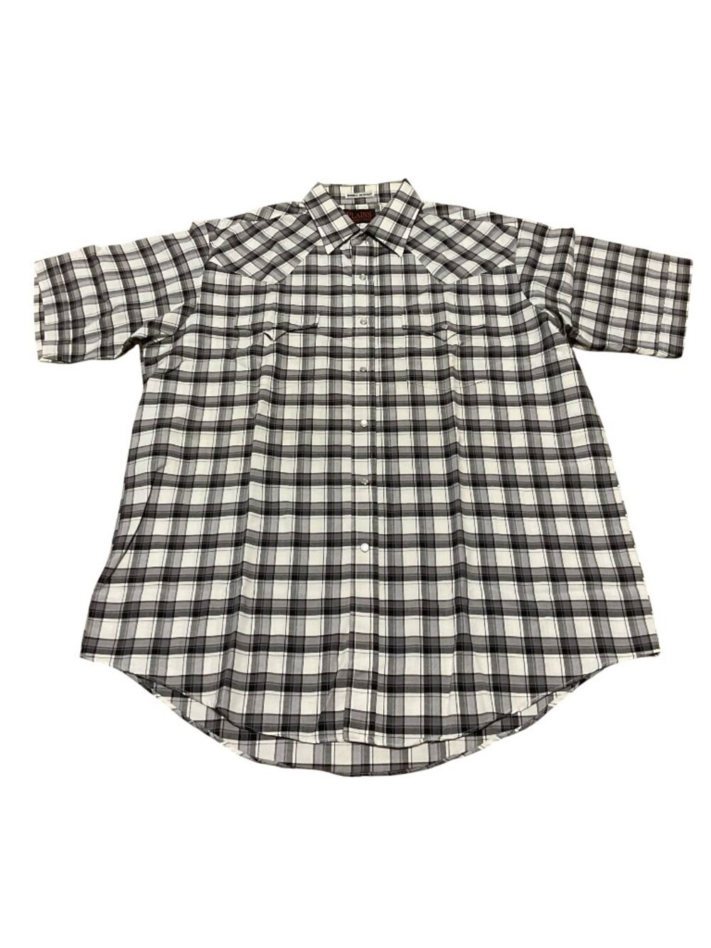 Plains Western Wear Pearl Snap Shirt Size Large Short Slv Black & White